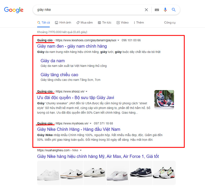 ví dụ về quảng cáo google ads